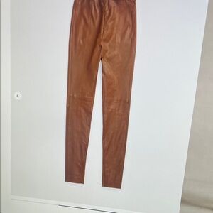 Cognac leather Ralph Lauren side zip stretch pants.